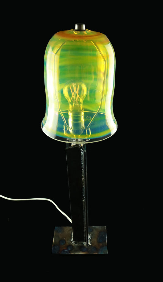 Tall Metal Lamp with Glass Shade